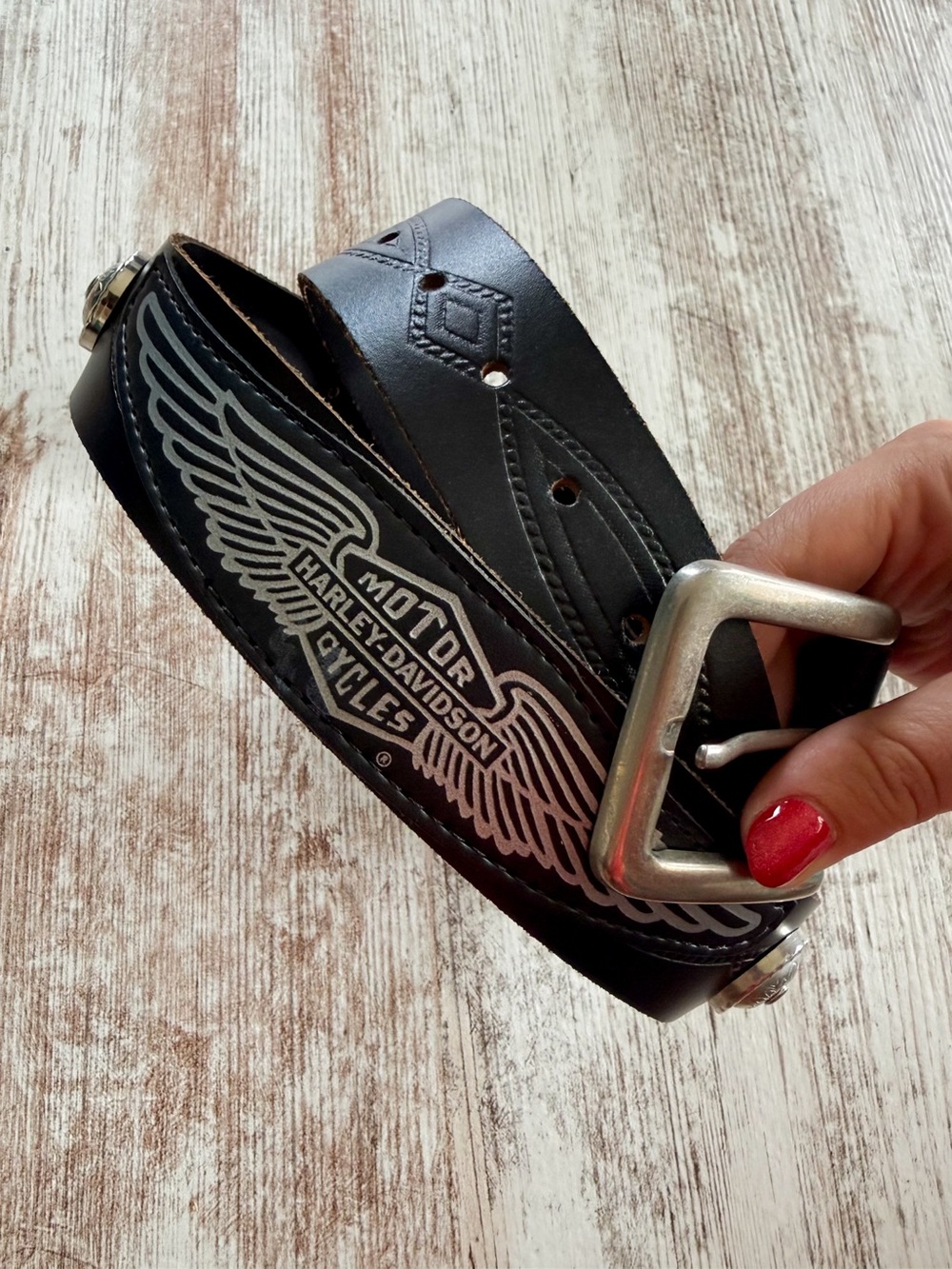 Harley-Davidson Black Leather Silver Wing Logo Belt 34